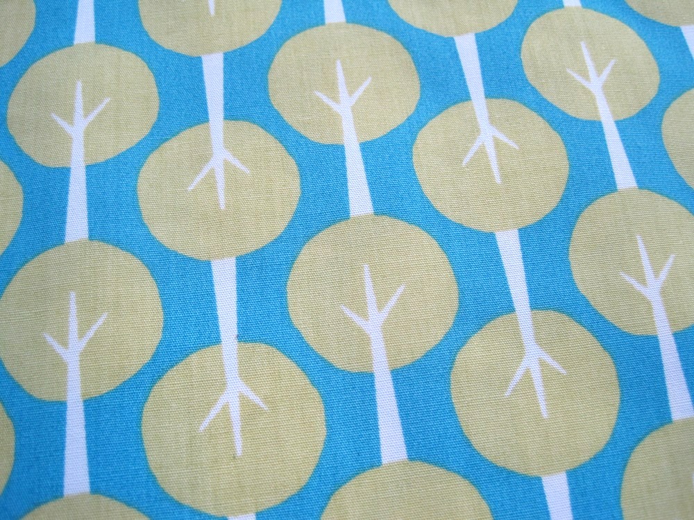 Organic Fabric Blue and Green Tree - "Trees" Taali Collection by Monaluna One Yard 